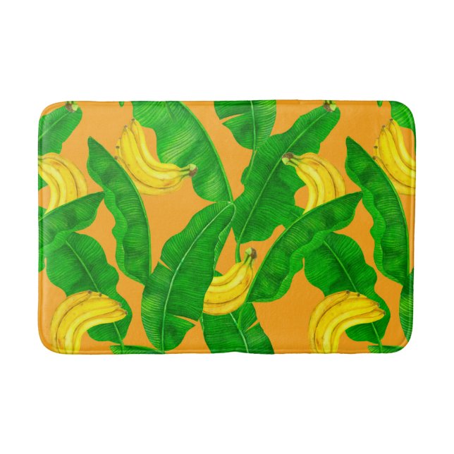 Bananas and leaves watercolor design bath mat (Front)