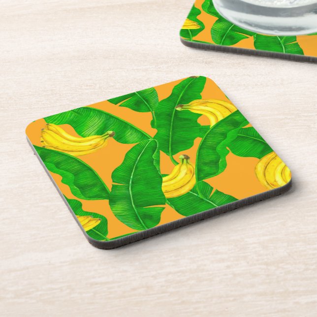 Bananas and leaves watercolor design beverage coaster (Left Side)