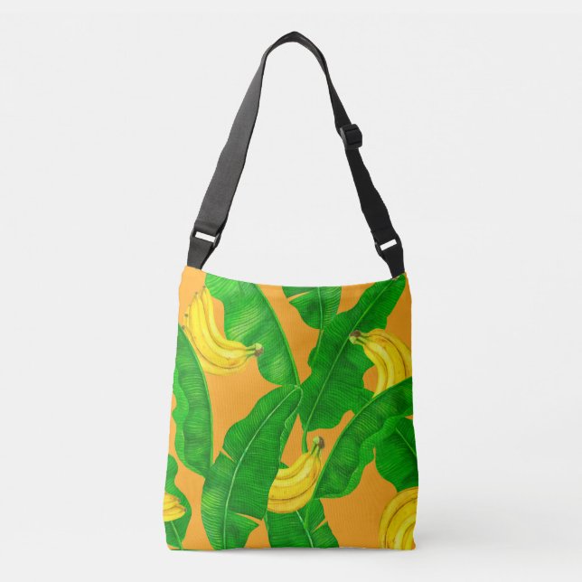Bananas and leaves watercolor design crossbody bag (Front)