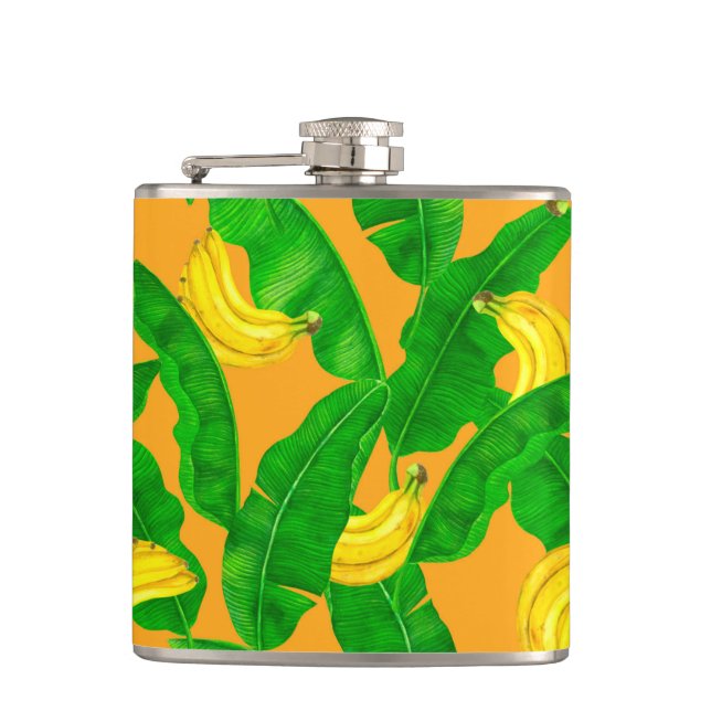 Bananas and leaves watercolor design flask (Front)