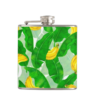 Bananas and leaves watercolor design flask