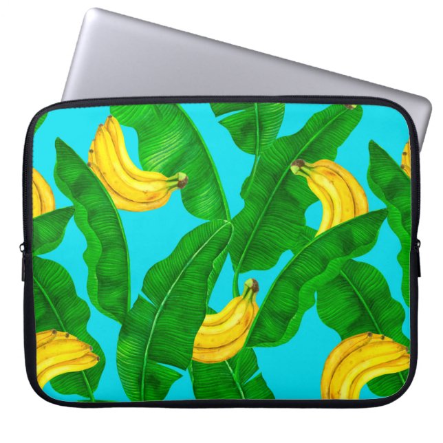 Bananas and leaves watercolor design laptop sleeve (Front)