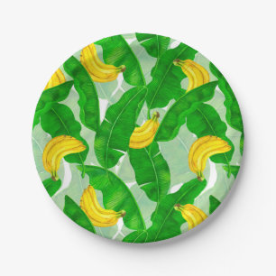 Bananas and leaves watercolor design paper plates