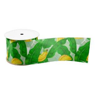 Bananas and leaves watercolor design satin ribbon