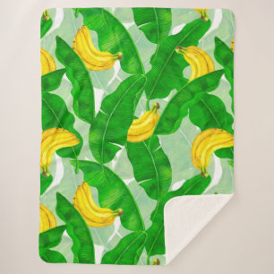 Bananas and leaves watercolor design sherpa blanket