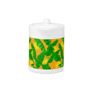 Bananas and leaves watercolor design teapot