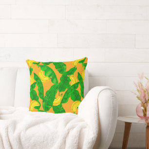Bananas and leaves watercolor design throw pillow