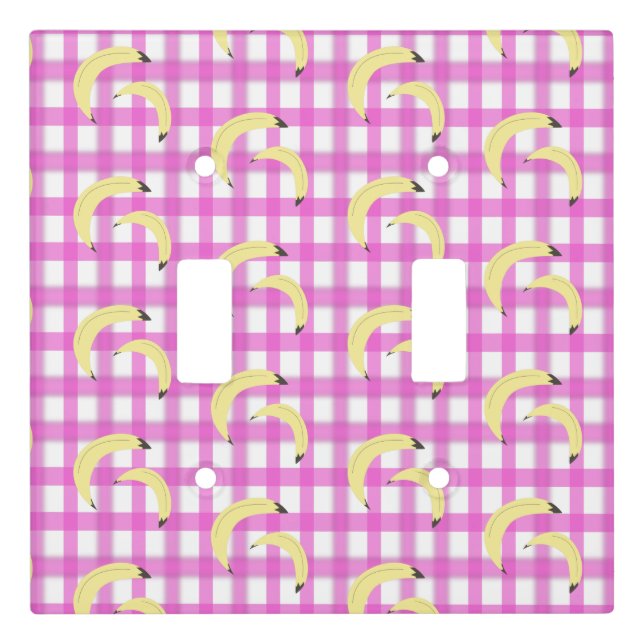 Bananas and Pink Plaid Pattern Light Switch Cover (Front)