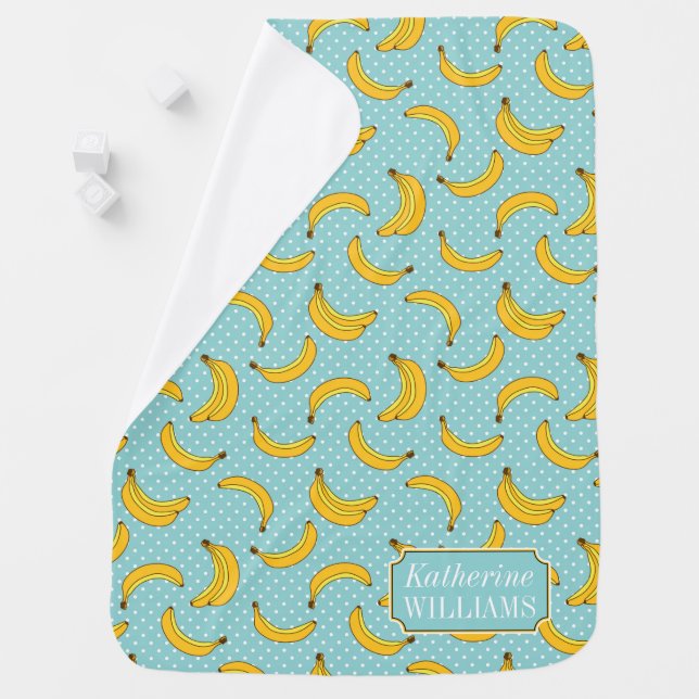 Bananas And Polk Dots | Add Your Name Swaddle Blanket (In Situ)