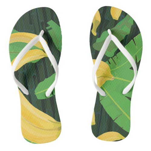 Bananas And Tropical Flora Pattern Flip Flops