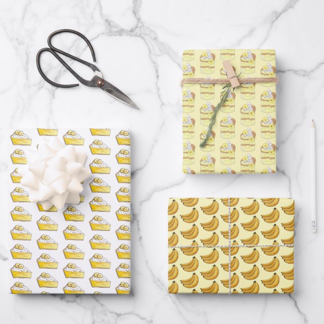 Bananas Banana Pudding Cream Pie Slice Food Wrapping Paper Sheets (Front)