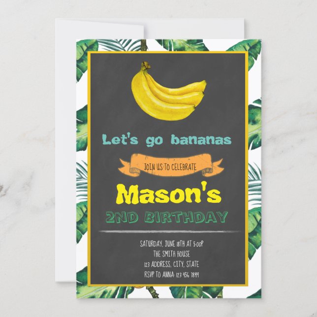 Bananas Birthday party invitation (Front)