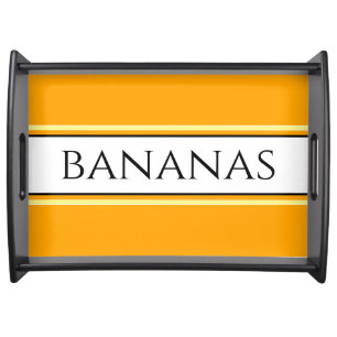 BANANAS Bright Yellow Orange Black White Stripes Serving Tray