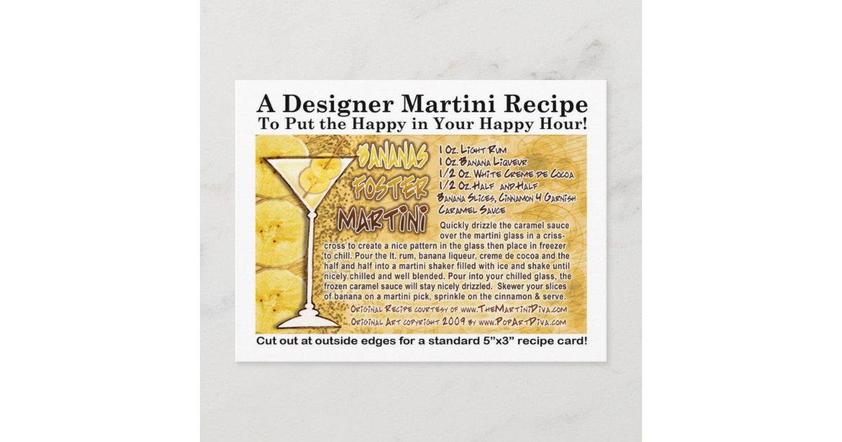 Bananas Foster Martini Recipe Postcard Zazzle