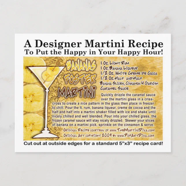Bananas Foster Martini Recipe Postcard Zazzle