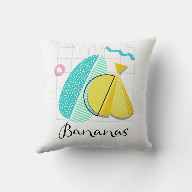 Bananas Memphis Throw Pillow (Back)