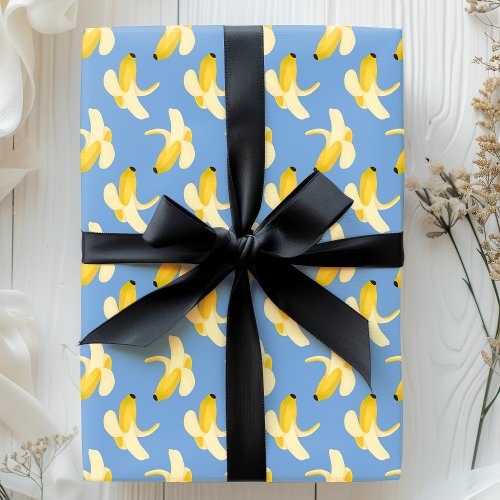 Bananas On Blue Fruit Pattern Wrapping Paper