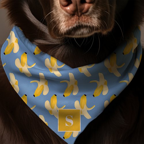 Bananas On Blue Monogram Dog Bandana