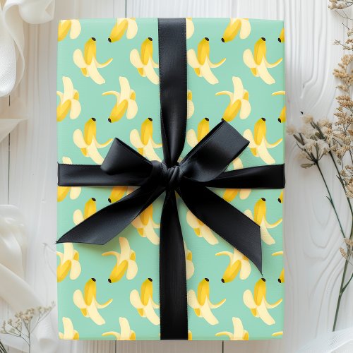 Bananas On Mint Green Fruit Pattern Wrapping Paper