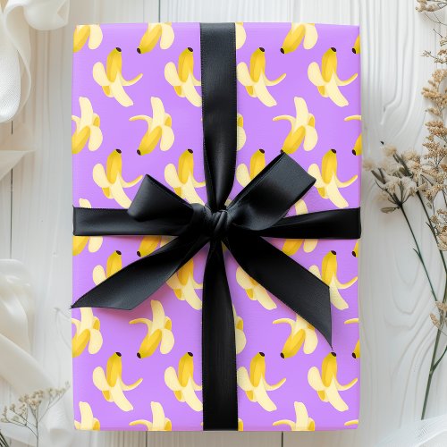 Bananas On Purple Fruit Pattern Wrapping Paper