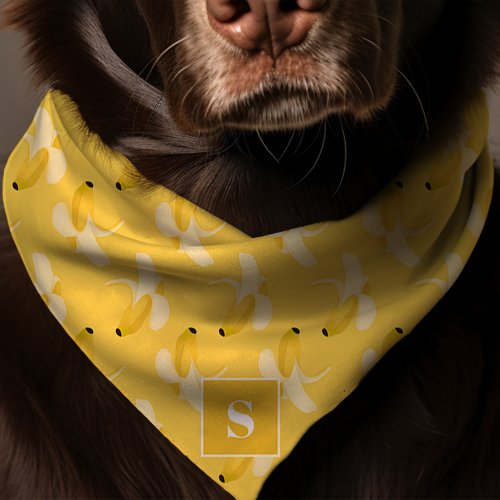 Bananas On Yellow Monogram Dog Bandana