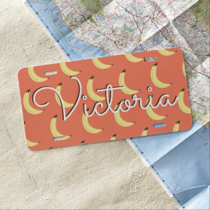 Bananas Pattern Script Name Orange License Plate