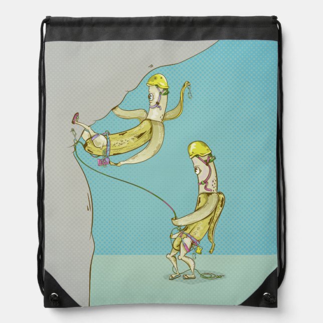 Bananas rock climbing funny fruit drawstring bag (Front)