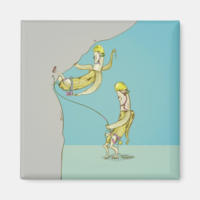 Bananas rock climbing funny fruit magnet (Front)