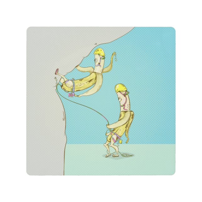 Bananas rock climbing funny fruit metal print (Front)