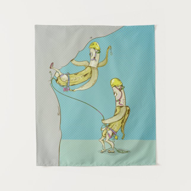 Bananas rock climbing funny fruit tapestry (Front)