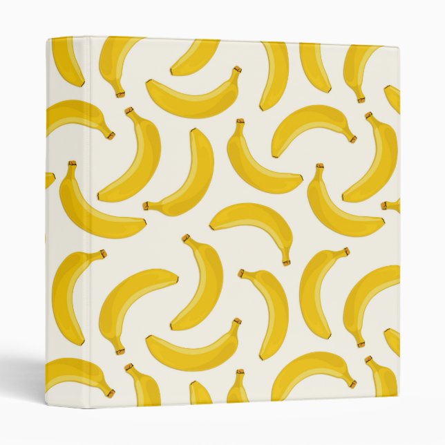 Bananas Tropical Fruit Print, Yellow and White 3 Ring Binder (Front/Spine)