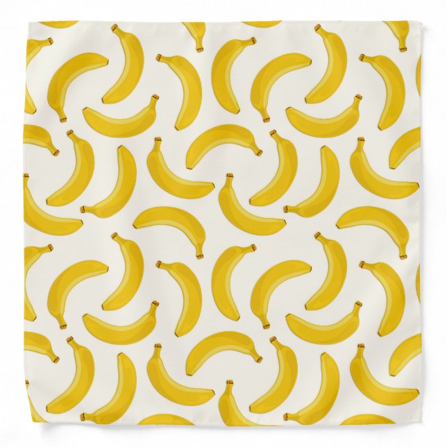 Bananas Tropical Fruit Print, Yellow and White Bandana (Front)