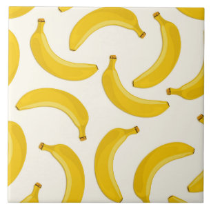 Bananas Tropical Fruit Print, Yellow and White Ceramic Tile
