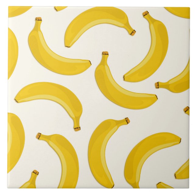 Bananas Tropical Fruit Print, Yellow and White Ceramic Tile (Front)
