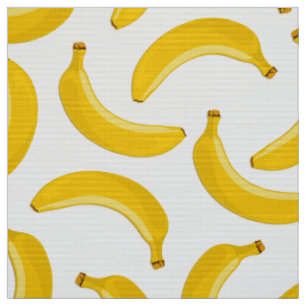 Bananas Tropical Fruit Print, Yellow and White Fabric