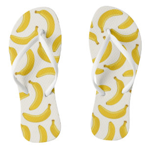Bananas Tropical Fruit Print, Yellow and White Flip Flops