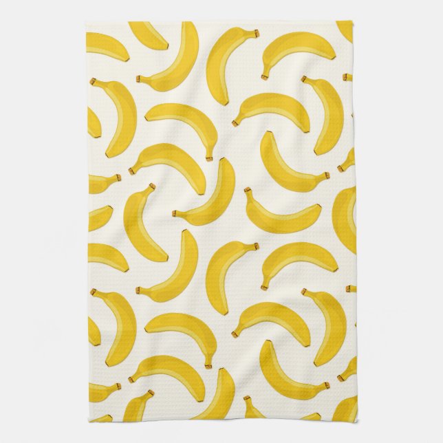 Bananas Tropical Fruit Print, Yellow and White Kitchen Towel (Vertical)