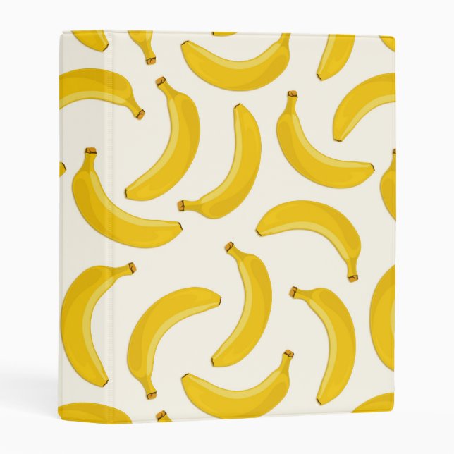 Bananas Tropical Fruit Print, Yellow and White Mini Binder (Front/Spine)