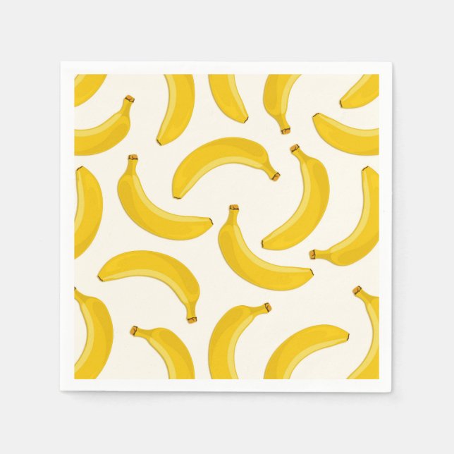Bananas Tropical Fruit Print, Yellow and White Napkins (Front)