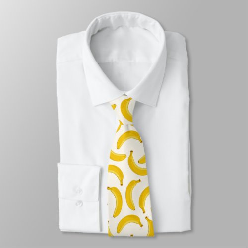 Bananas Tropical Fruit Print Yellow and White Neck Tie