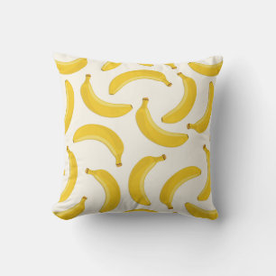 Bananas Tropical Fruit Print, Yellow and White Outdoor Pillow