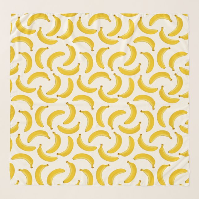 Bananas Tropical Fruit Print, Yellow and White Scarf (Front)