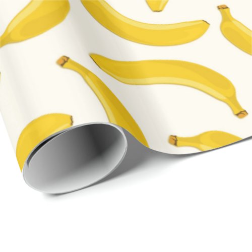 Bananas Tropical Fruit Print Yellow and White Wrapping Paper