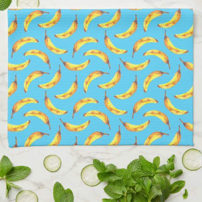 Bananas Watercolor Pattern Kitchen Towel (Folded)