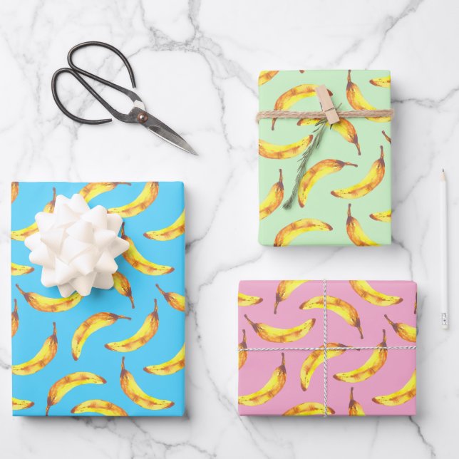 Bananas Watercolor Pattern Wrapping Paper Sheets (Front)