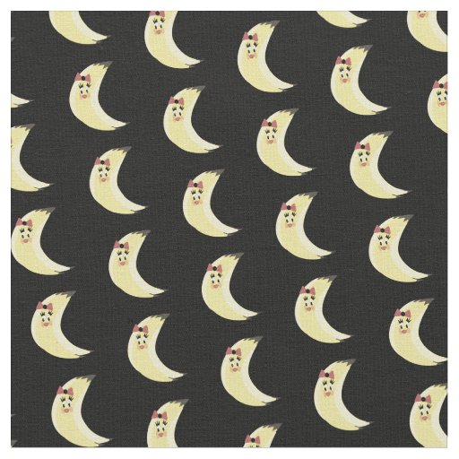 Bananas Yellow Cartoon Girl Black Pattern Fabric