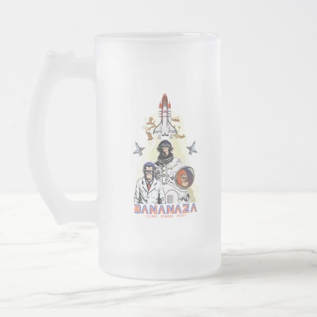 BANANAZA : Space Monkey Team Frosted Glass Beer Mug (Left)