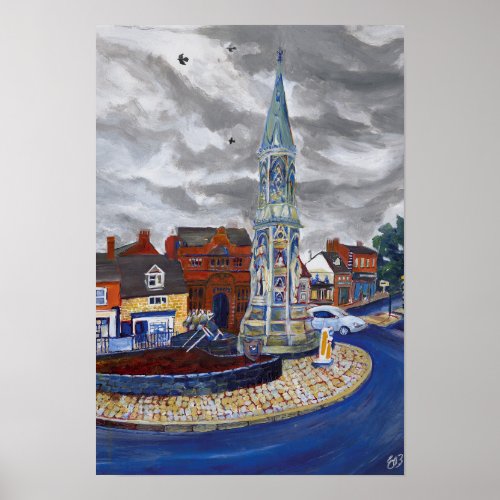 Banbury Cross Oxfordshire Colourful Original Art Poster