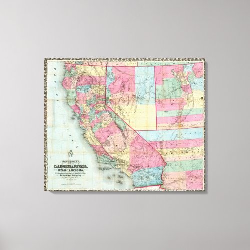 Bancrofts Map Of California Nevada Canvas Print