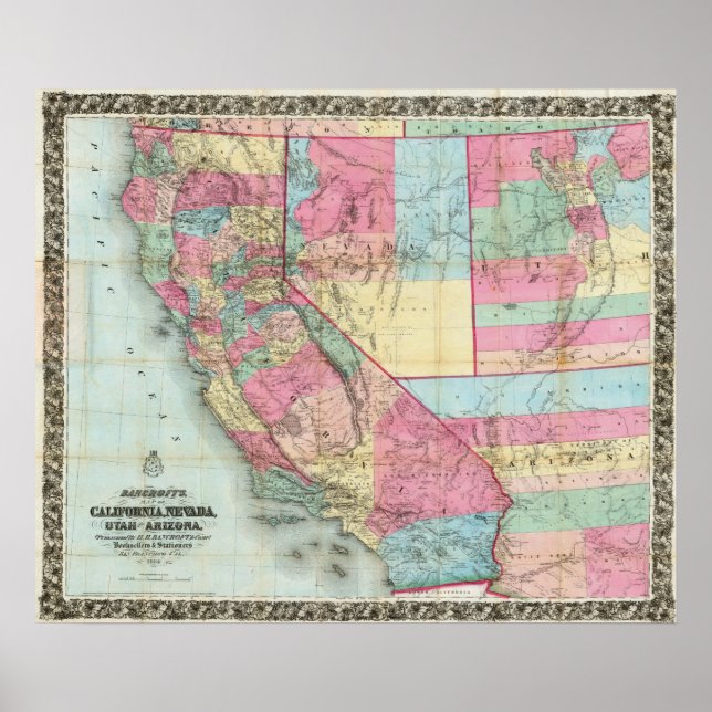Bancroft's Map Of California, Nevada Poster (Front)